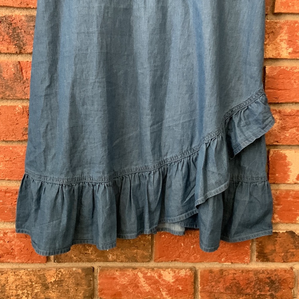 Draper James Ruffle Sleeve Chambray Blue Denim Dress - Picture 7 of 10